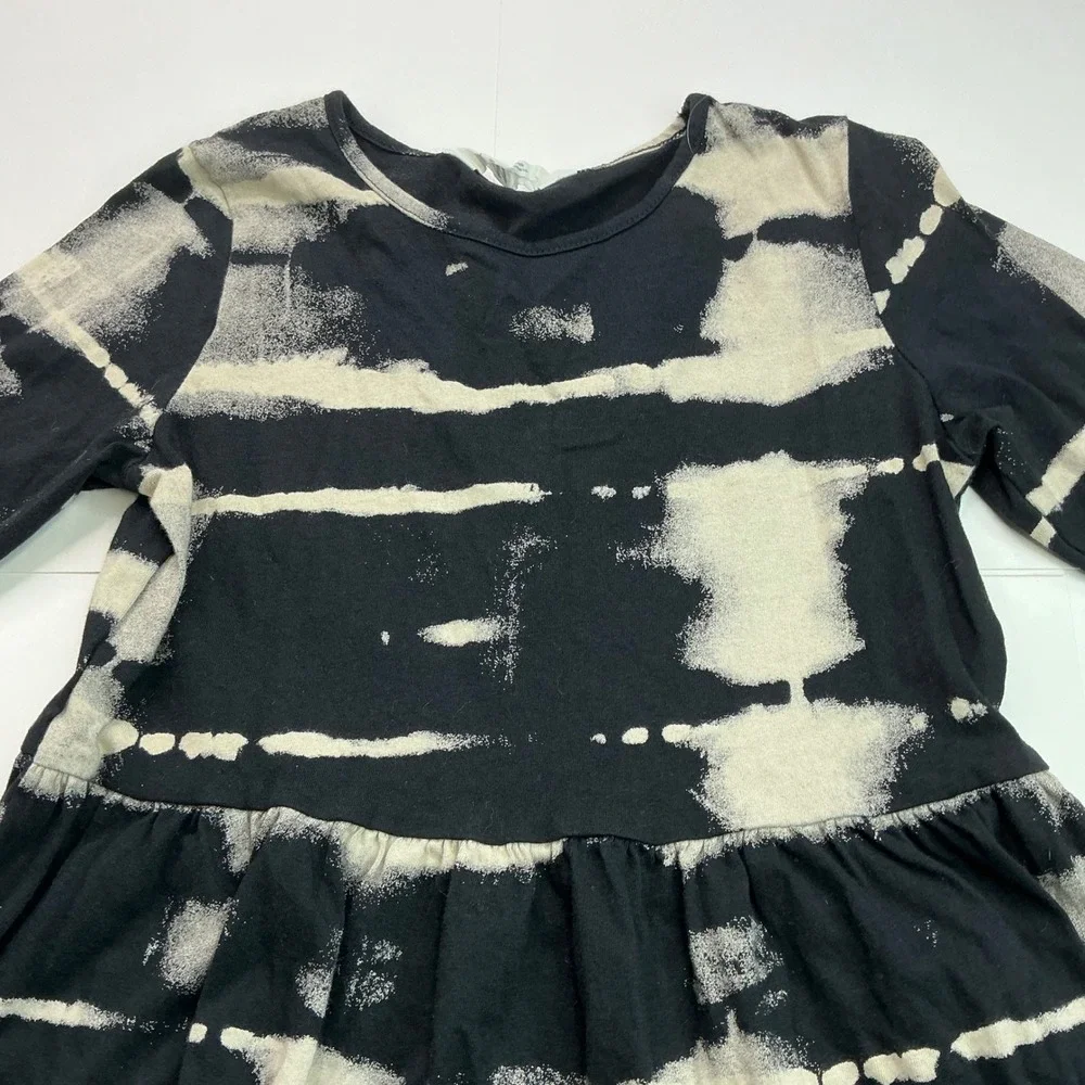 H&M Black Acid Wash Stripe Dress Kids Size 8/10 Long Sleeve Cotton Skater